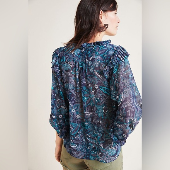 Anthropologie paisley bohemian blouse top size medium floral sheer flowy - Picture 2 of 7